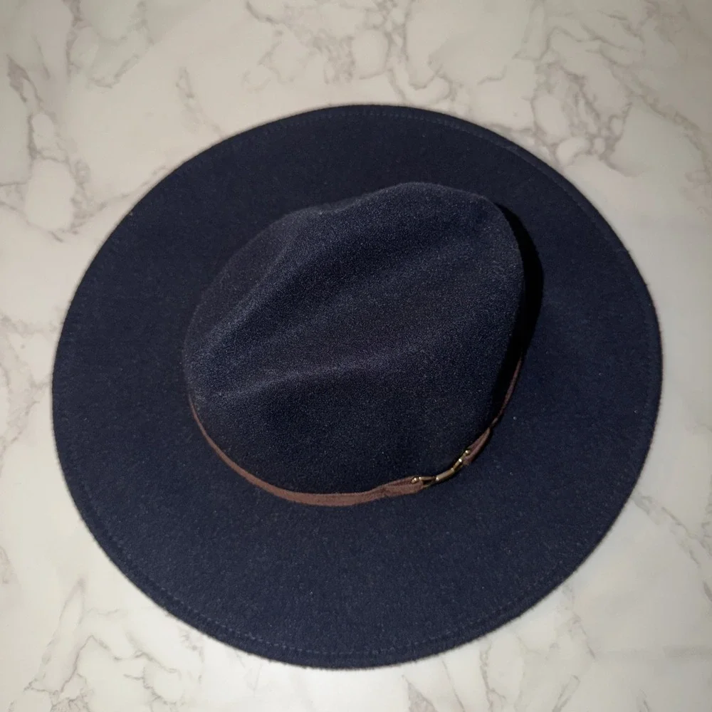 Fall Navy Felt Wide Brim Hat W/Brown Band By Janie and Jack For Kids 2-3T Preppy
